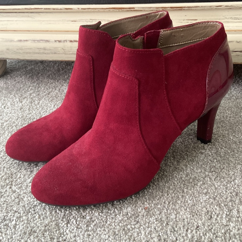 Bandolino Zip-Up Red Heeled Booties - Women’s 8